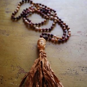 Mookaite hand-knotted mala necklace buddha silk